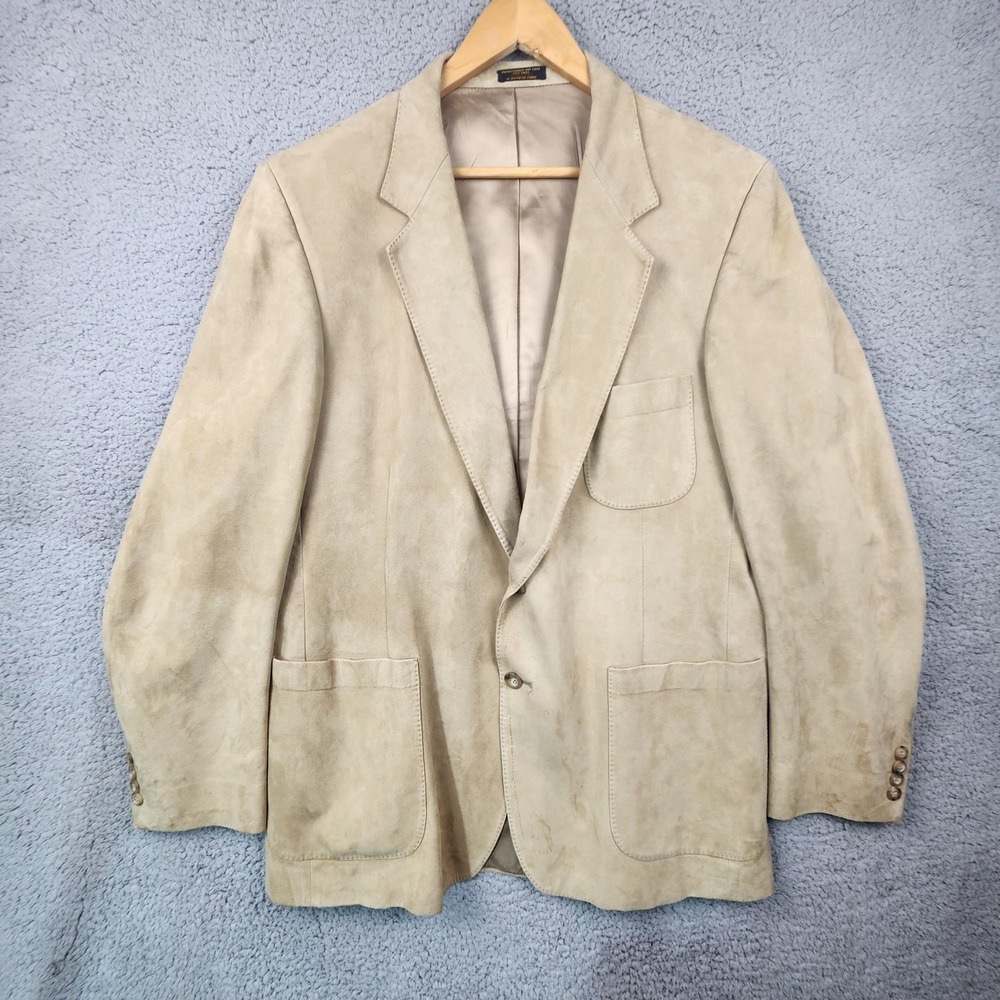 John Mabry Blazer Mens‎ 42 Suede  Jacket Beige Tan Soft Leather Look USA Made